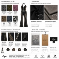 Ensemble deux pièces OEM pour femme : pantalon évasé en jean à lacets et tee-shirt court à imprimé animalier avec clous, logo personnalisé