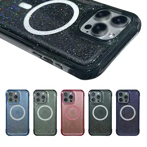 Wholesale Stock Exquisite Mobile Phone Case Magnetic Colors Sparkle Protection Case For IPhone 15 Pro Max Magnet IPhone 16 Cover