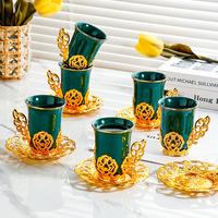 Cadeau de luxe Style Tureky Coffee Set de 6 tasses à café expresso Latte vert avec soucoupe
