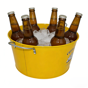Custom Logo Yellow Oval Metal Ice <b>Bucket</b> With Two Handles Whisky Beer Cooling <b>Tin</b> for Bar Party Beverage Storage - Product Image 5