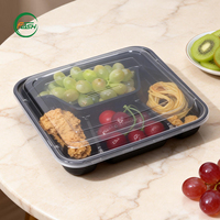 Flash Black PP Plastic Meal Prep Bakjes met Transparante Deksels, Rechthoekig Design voor Afhaalmaaltijden en Cateringdiensten