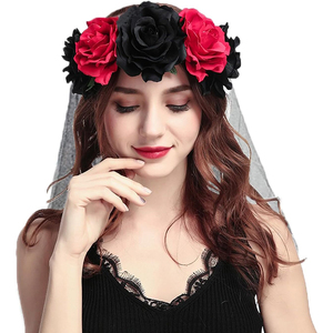 HB426 Fête des Morts Mexicains Rose Fleur Bandeau Halloween Voile Bandeaux pour Femmes Filles - Product Image 1
