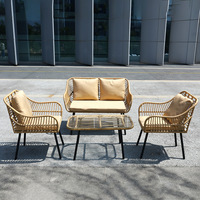 Ensemble de salon de jardin moderne de luxe en acier et rotin pour hôtel, cour, parc, villa
