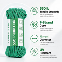 Tali Paracord Tujuh Inti 4mm Tali Utilitas Luar Ruangan Poliester Kekuatan Tinggi 31m