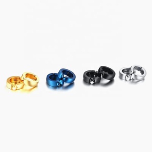Stainless Steel High Polished Color Plated Hip Hop Small Cambered Surface Hinged None Piercing Round Huggie Hoop <strong>Earrings</strong> <strong>Cuff</strong> - Product Image 5