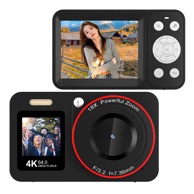 Customizable Compact Dual Screen 4K Point and Shoot Digital Camera for Vlogging with Flash Light 64MP 16X Zoom