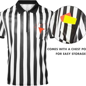 Chemise d'arbitre officielle pour homme, rayée noir et blanc, col zippé, manches courtes, uniforme d'arbitre, jersey tricoté respirant 100% - Product Image 5