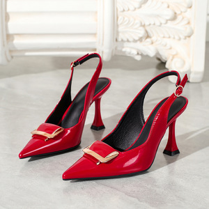 Zapatos de Tacón Alto Xuanhui, Modernos y Elegantes, con Punta Puntiaguda, Hebilla Dorada, Color Durazno, Tacón Esculpido de 9 cm, Tipo Slingback, para Mujer - Product Image 1