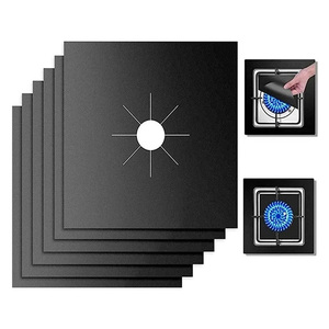 Protector de quemador de estufa de gas reutilizable, resistente al calor, antiadherente, de fibra de vidrio con revestimiento de PTFE, con logotipo personalizado de fábrica, color negro. - Product Image 1