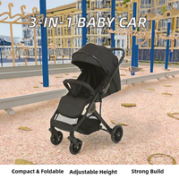 Poussette bébé pliable 3-en-1 avec poignée réglable en hauteur, cadre en acier inoxydable, capacité de charge de 20 kg, design portable pour 0-3 ans