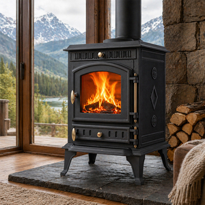 Estufa <span class=keywords><strong>de</strong></span> <span class=keywords><strong>Leña</strong></span> <span class=keywords><strong>de</strong></span> Hierro Fundido Negra para Interiores, Chimenea <span class=keywords><strong>de</strong></span> <span class=keywords><strong>Leña</strong></span> - Product Image 1