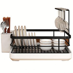 Factory Direct Price Dish Bowl Drain <b>Storage</b> Rack Metal Basket Organizer <b>Kitchen</b> Sink Dishes <b>Storage</b> Rack with Utensil Holder - Product Image 4