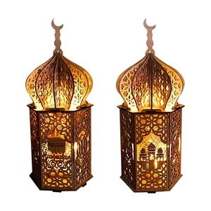 Muçulmano islam 3d eid led ramadan lanterna mubarak desktop pendurado luz de madeira lâmpada decoração ornamento