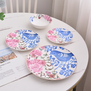 Wholesale Modern Luxury Bone China <b>Dinnerware</b> Set Sustainable Fuzzy Pattern Ceramic Gold Rim Plate Dish for Home Wedding Party - Product Image 6