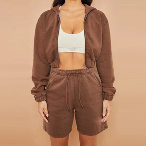 Sudadera con capucha y estampado en blanco Y2k con cremallera corta lisa y bordado de rizo francés con logotipo personalizado, <span class=keywords><strong>conjunto</strong></span> de dos piezas para <span class=keywords><strong>mujer</strong></span> - Product Image 4