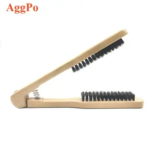 V Shaped Wooden Hair Straightener Brush Bristle Clamp Hair Care Wood Double Side Brush Hair Styling Tool Comb No Electric