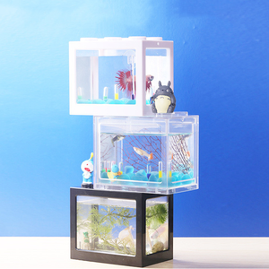 Khối Xây Dựng Hình Chữ Nhật LED Bể Cá Betta Nhỏ Có Đèn USB Để Bàn Bể Cá Bể Cá Acrylic Có Thể Xếp Chồng - Product Image 5