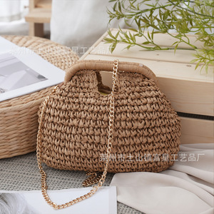 Bolso de Mano Tejido de Paja, Color Beige Claro, Verano 2024, para Uso Diario, Playa y Viajes - Product Image 3