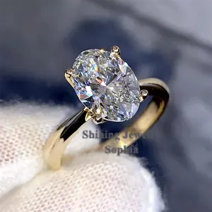 S925 gümüş 9K 10K 14K 18K katı altın takı tektaş Oval Moissanite yüzük nişan Vvs Moissanite nişan yüzüğü