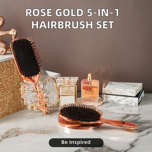 Set de Cepillo y Peine 5 en 1 de Cerámica para Desenredar el Cabello en Oro Rosa con Cepillo de Paleta de Cerdas de Jabalí y Cepillo Colorido para Extensiones, Compacto para Uso en Salón - Product Image 5
