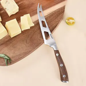 Couteau à fromage New Look Couteau à fromage dentelé de 5.5 pouces Couteau à <span class=keywords><strong>tomate</strong></span> au beurre à 3 trous avec manche en bois de noyer noir - Product Image 1