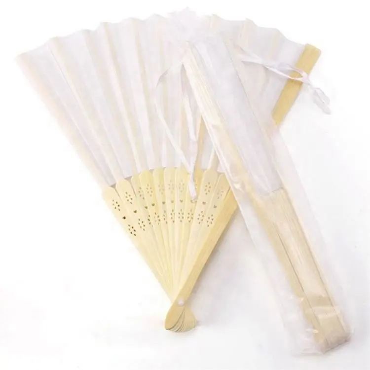 Sıcak satış çok renkli özel düğün hediyesi bambu kemik içi boş katlama ipek yelpaze