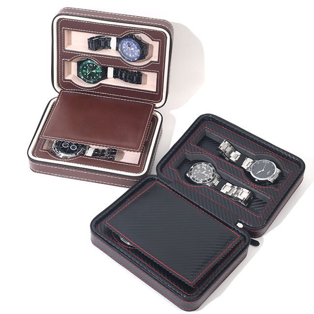 European Style Rectangle PU Leather Mechanical Watch Storage Case Handmade Protective Multifunction 4 Watch Box Portable Zipper