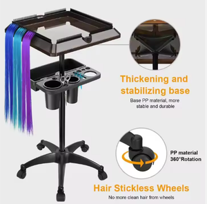 Portable Salon Metallic Hair Extension <b>Trolley</b> Extension Holder Height Adjustable Braiding Hair Rack on Wheels - Product Image 2