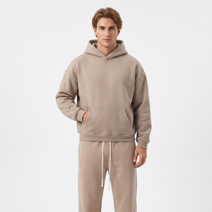 Ensemble de survêtement 2 pièces beige uni pour homme, sweat-shirt et pantalon de survêtement décontractés - Product Image 3
