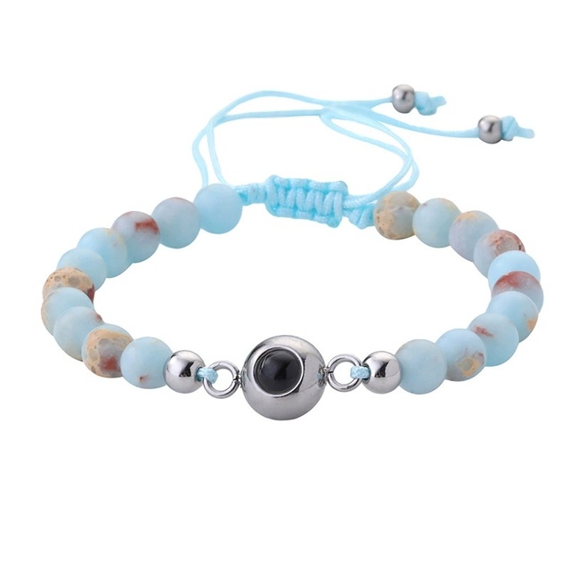 HLC Natural Stone Tiger Eye Beaded Projection Bracelet 100 Languages I Love You Relationship Jewelry Gifts Couple Bead Bracelet