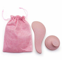 Kit de voyage 3-en-1 écologique en paille de blé : Brosse démêlante pour cheveux (utilisation humide et sèche), Masseur de cuir chevelu et Brosse à shampoing, Peigne à dents larges