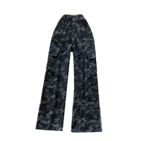 Pantalon cargo camouflage taille haute pour femme, coupe droite ample, jambe large, style décontracté rétro pour le printemps et l'été