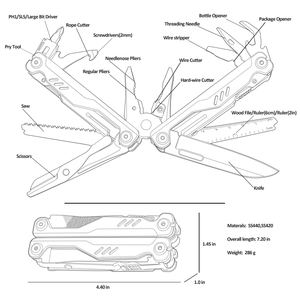 Oem ngoài trời đa chức năng thép không gỉ Titan Gấp Kìm chiến thuật cắm trại Multitool lưỡi tuốc nơ vít cắt cá - Product Image 5