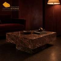 Table basse rectangulaire en marbre rouge Cotrustone Rosso Alicante, table centrale en pierre polie, mobilier de luxe pour salon