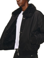 Veste bomber de pilote en nylon isolé, coupe oversize, coupe-vent, durable, style techwear, avec col en fourrure et boucle à pression personnalisée