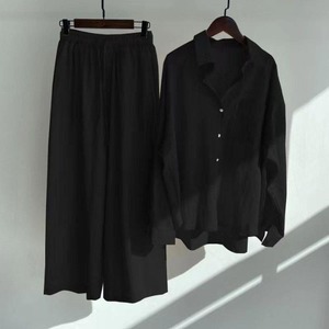 Ensemble 2 pièces rétro pour femmes T26590, <span class=keywords><strong>pantalon</strong></span> long ample taille haute et chemise en coton et <span class=keywords><strong>lin</strong></span> pour l'été, ensemble pour femmes grandes tailles - Product Image 5