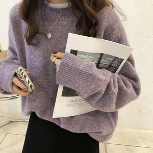 Nouveaux pulls pour femmes en nylon/acrylique tricotés à l'ordinateur, fins, décontractés, à col rond, unis, chauds et respirants pour l'automne - Product Image 2