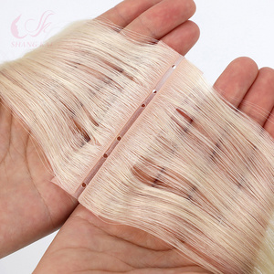 Russian Hair <strong>Invisible</strong> Hole <strong>Weft</strong> Extensions Ice White Highlight Remy Grade Machine Double <strong>Weft</strong> 100g/pack - Product Image 2