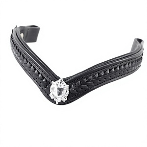 Premium Handmade Leather Horse Browband Padded English Bridle Crystal Durable <b>Equestrian</b> Horse Tack - Product Image 4