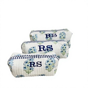 Hand Custom Cotton Cosmetic & Makeup <b>Toiletry</b> Bags Floral Handmade Portable Waterproof Large Capacity Durable Gifts for Women - Product Image 1