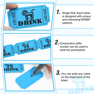 Rollos de Tickets para Bebidas Azules de <span class=keywords><strong>2x1</strong></span> Pulgadas, Perforados Individualmente, Numerados, Papel Grueso, Sin Impresión en la Parte Posterior, 1000 Tickets por Rollo - Product Image 5
