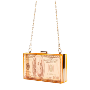 Bolso de Mano Transparente de Acrílico con Diseño de Billetes de Cien Dólares, Estilo Europeo Americano, <span class=keywords><strong>Moda</strong></span> de Verano, Pequeño y Cuadrado, Tipo Clutch para la Noche - Product Image 4