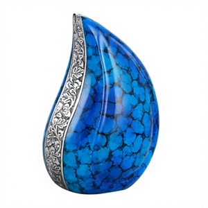 Urne funéraire bleue en forme de larme avec motif cœur argenté pour le stockage des cendres d'un adulte, urne en forme de larme pour cendres humaines - Product Image 5