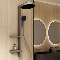 Fabricant de robinets de douche thermostatiques intelligents de luxe gris anthracite avec double étagère de rangement, 5 fonctions, effet pluie