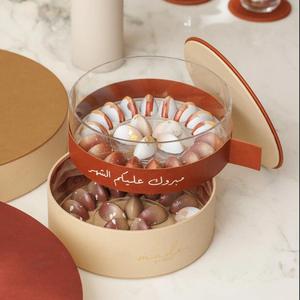 Boîte d'emballage personnalisée pour barres chocolatées, boîte à dessert en acrylique transparent avec logo, boîtes cadeaux rondes en cuir de luxe pour <span class=keywords><strong>chocolats</strong></span> - Product Image 1