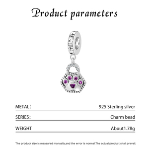 Colgante de Plata S925 con Huella de Pata y Corazón de Circonita Púrpura Oxidado para Bolso, Joyería para Amantes de Perros y Gatos - Product Image 5