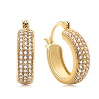 Boucles d'oreilles rondes classiques simples américaines et européennes incrustées de zircon, bijoux pour femmes en or et en argent