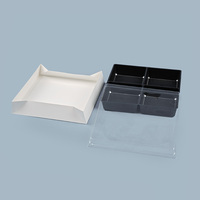 Boîte cadeau carrée en papier avec couvercle transparent en PET et plateau en PET à 4 compartiments, emballage alimentaire recyclable et sûr pour les macarons
