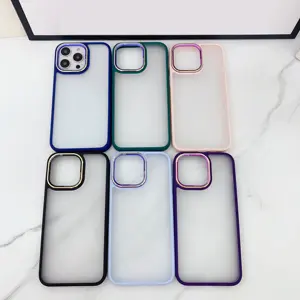 Customized logo metal electroplated frame sublimation phone case matte PC phone case For iPhone 15 Pro max