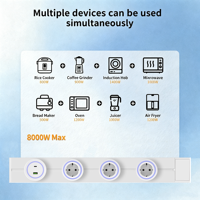 Rail de prise murale industrielle standard UE de 60 cm avec interrupteur, 32A, 3 prises allemandes, 1 prise USB A+C, usage domestique/commercial